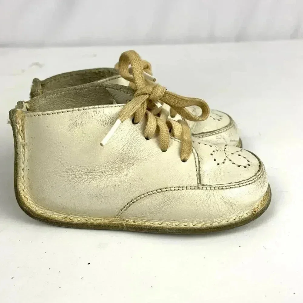 VTG Penney's Baby Shoes Sz 4D 70's Split Leather White‎ BOXED